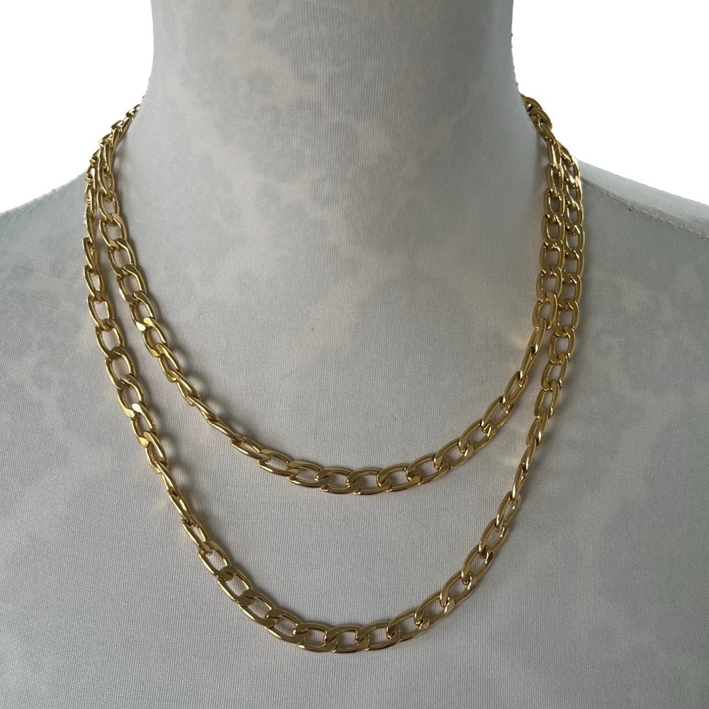 Vintage Gold Tone Long Chain Necklace – Classic Layering Jewelry